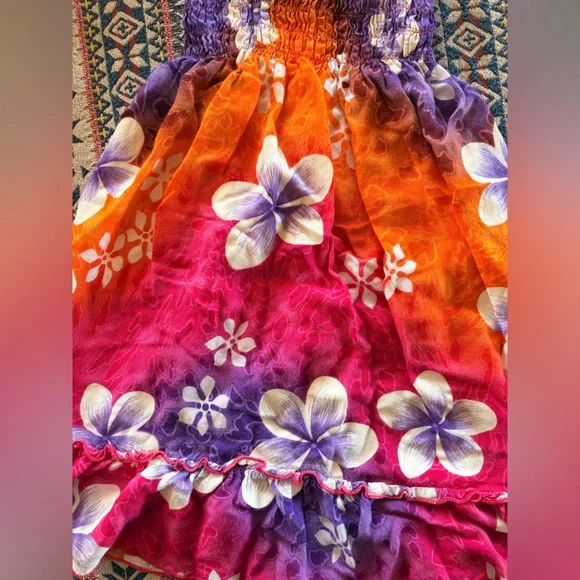 Aloha Hawaiian Fashion 2T Floral Ruched Adjustable Sundress Pink Orange Purple - Picture 2 of 6